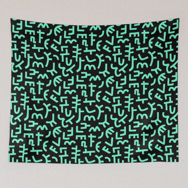 Item preview, Hand Drawn Kuba Cloth Style Pattern 121019 - Turquoise on Black designed and sold by Artberry.