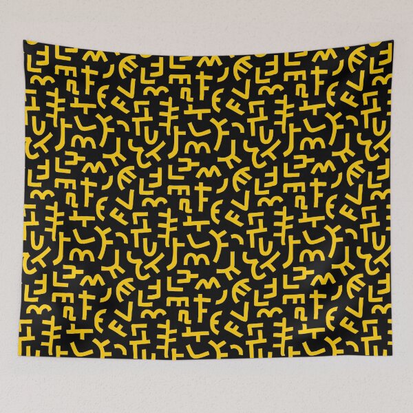 Item preview, Hand Drawn Kuba Cloth Style Pattern 121019 - Amber on Black designed and sold by Artberry.