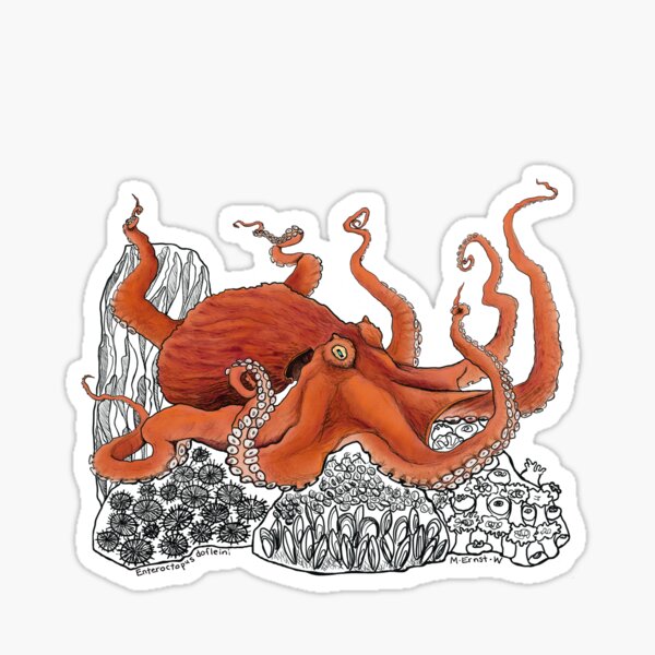 Red Giant Octopus Doodle Sticker