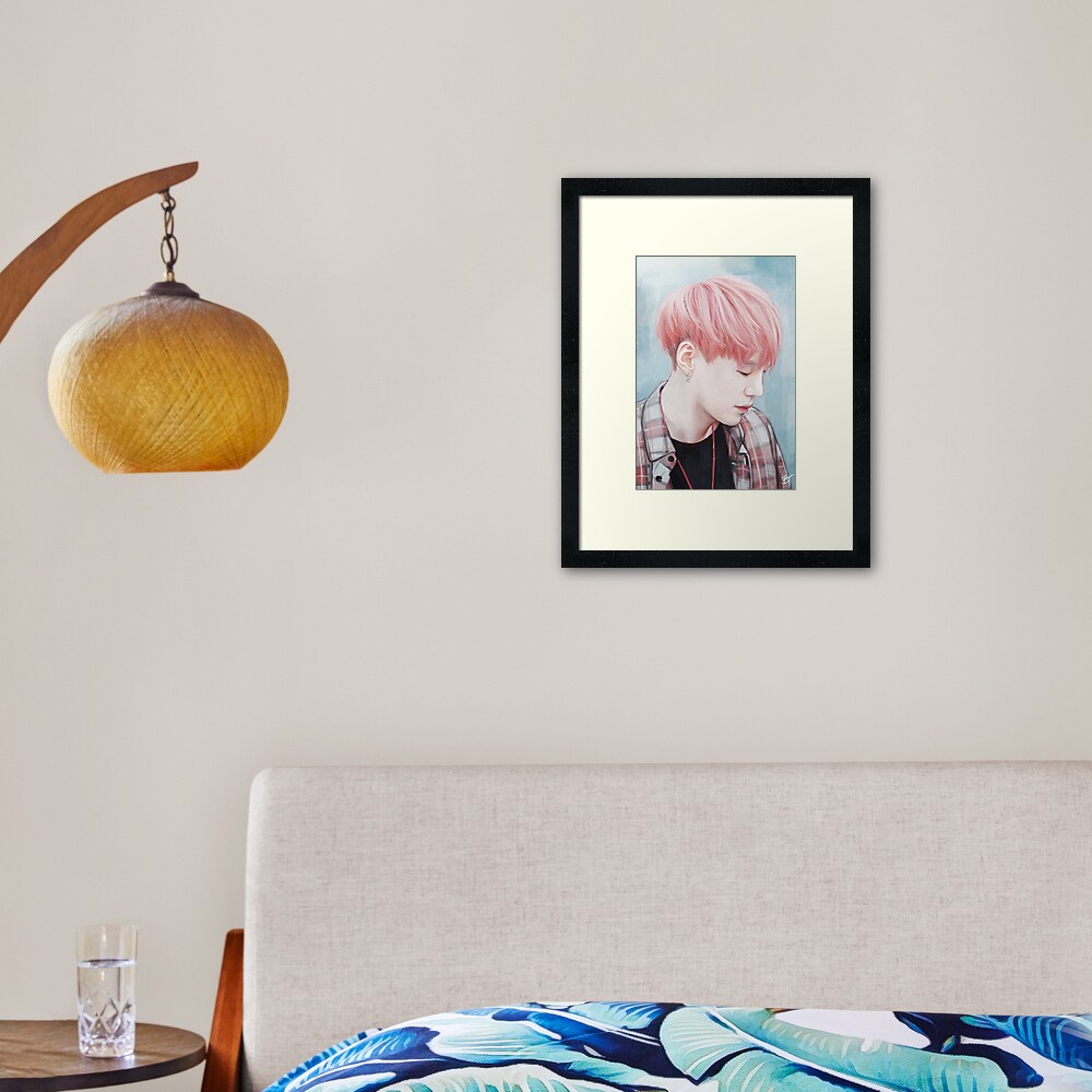 Fluffy Pink Yoongi Framed Art Print