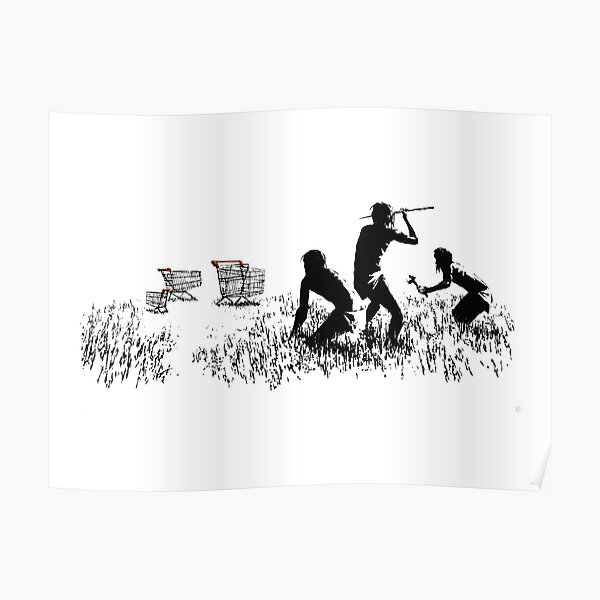 Banksy Chariots Hommes Chasse Chariots De Supermarché Oeuvre Reproduction pour Impressions Affiches T-shirts Hommes Femmes Enfants Poster