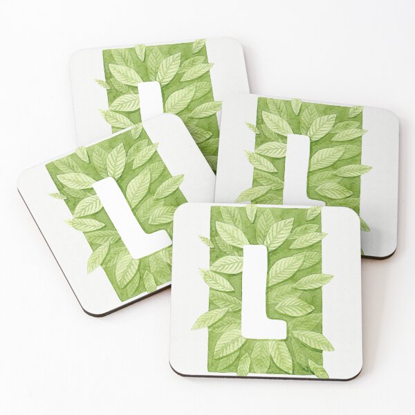 Item preview, Letter L in green watercolor leaves designed and sold by helga-wigandt.