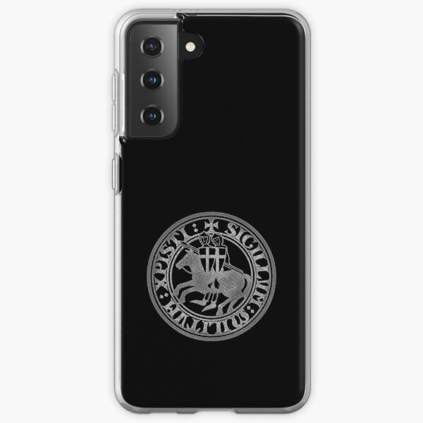 Deus Vult Knight Templar logo crusaders grunge gray and black eroded vintage seal coat of arm on horse on black background Samsung Galaxy Soft Case