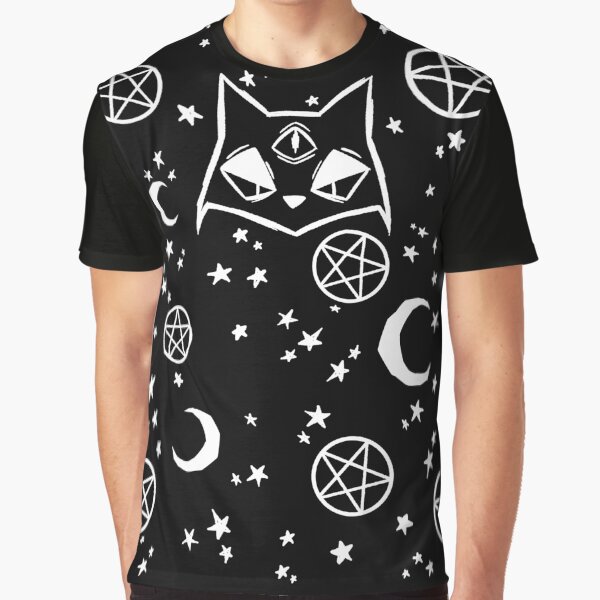 Witchy Cat Design Graphic T-Shirt