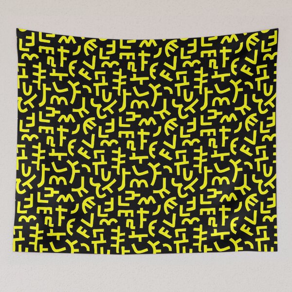 Item preview, Hand Drawn Kuba Cloth Style Pattern 121019 - Yellow on Black designed and sold by Artberry.