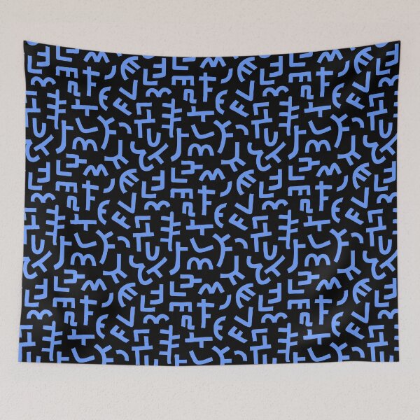 Item preview, Hand Drawn Kuba Cloth Style Pattern 121019 - Baby Blue on Black designed and sold by Artberry.