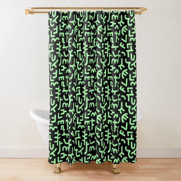 mint green and black shower curtain