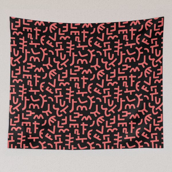 Item preview, Kuba Cloth Style Pattern 121019 - Tropical Pink on Black designed and sold by Artberry.