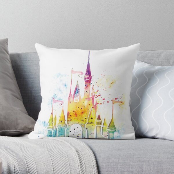 Watercolor Princess Castle Throw Pillow