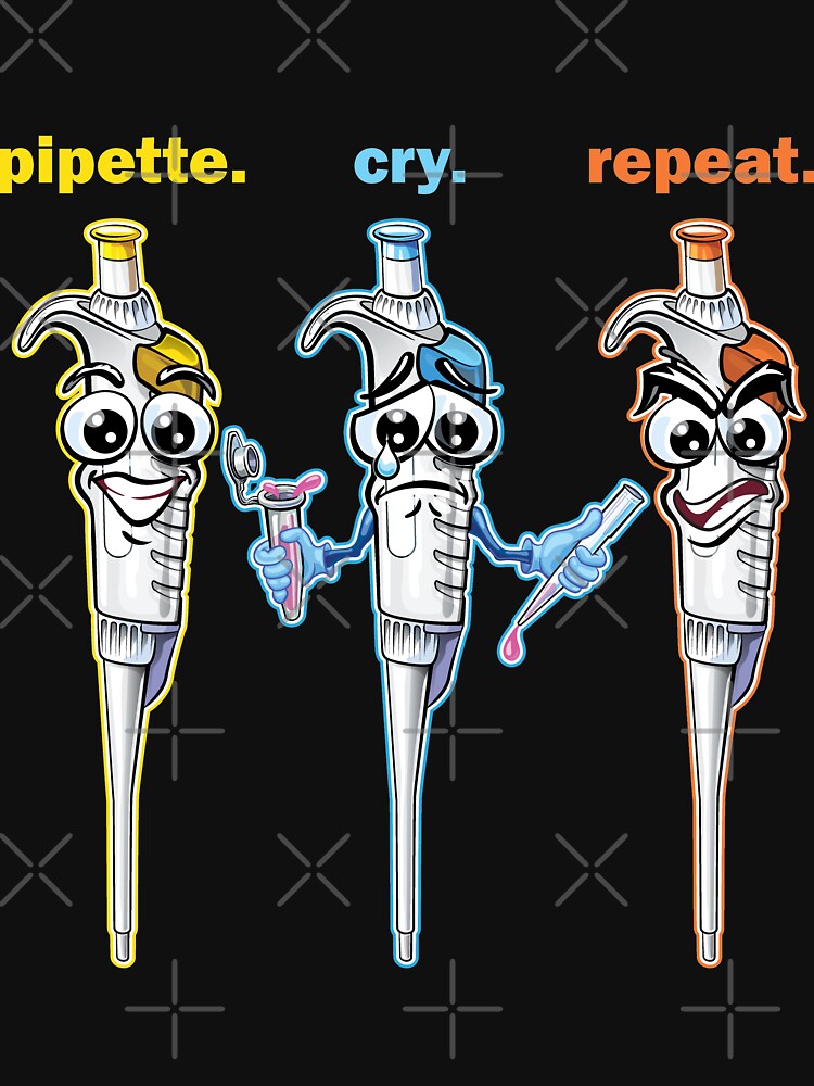 "PCR Pipette Cry Repeat - Cartoon Pipette Funny Design for Dark