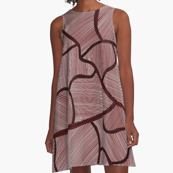 Authentic Aboriginal Art - Farm Lands A-Line Dress