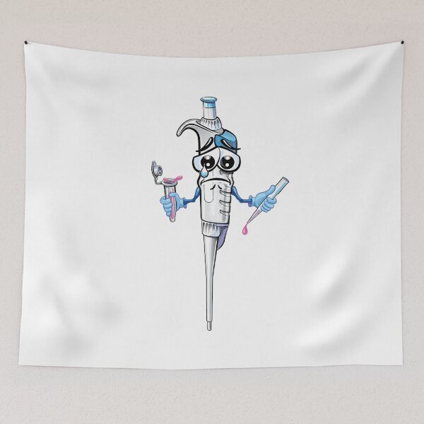 Item preview, Sad Pipette Cartoon Character holding PCR Tube and Micropipette Tip designed and sold by Zit-Zat-Zot.