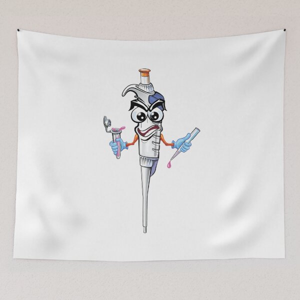 Item preview, Frustrated Pipette Cartoon Character holding PCR Tube and Micropipette Tip designed and sold by Zit-Zat-Zot.