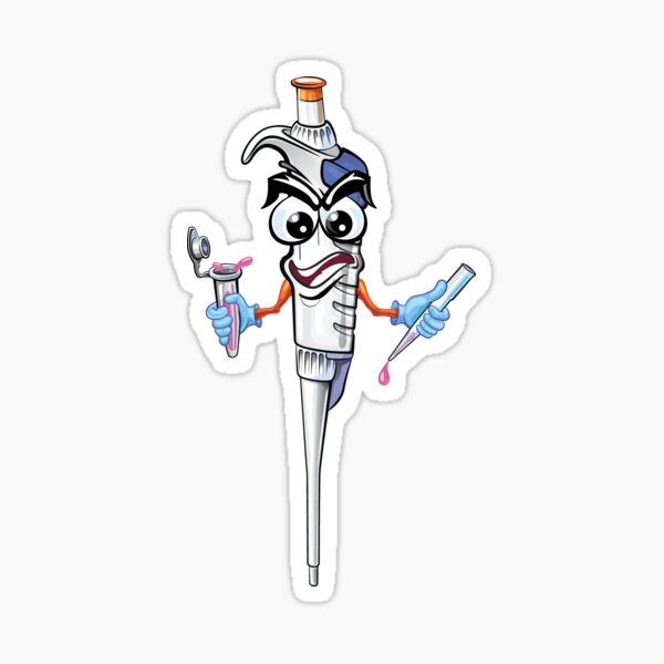 Item preview, Frustrated Pipette Cartoon Character holding PCR Tube and Micropipette Tip designed and sold by Zit-Zat-Zot.
