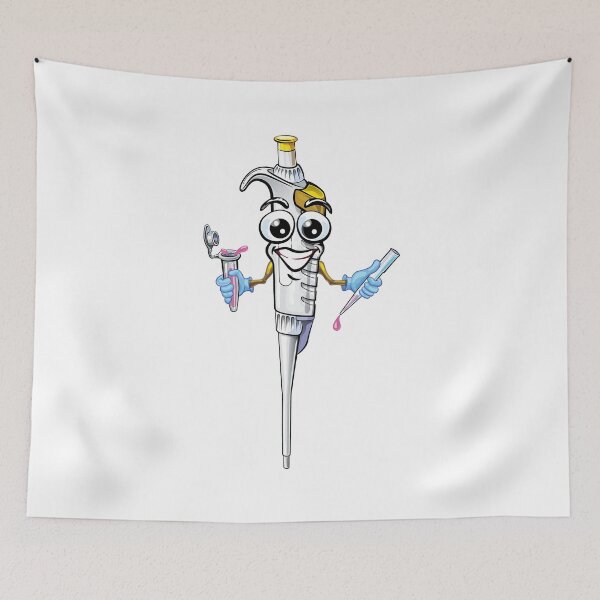 Item preview, Happy Pipette Cartoon Character holding PCR Tube and Micropipette Tip designed and sold by Zit-Zat-Zot.