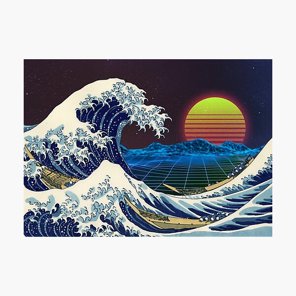Synthwave Space: The Great Wave off Kanagawa Photographic Print