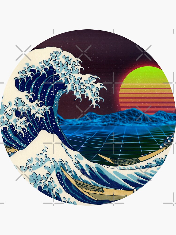 Synthwave Space The Great Wave Off Kanagawa Sticker For Sale By