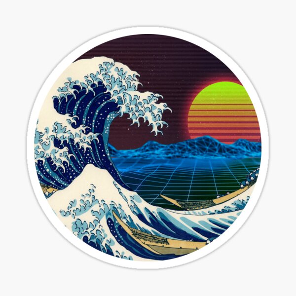 Espace Synthwave: La grande vague au large de Kanagawa Sticker