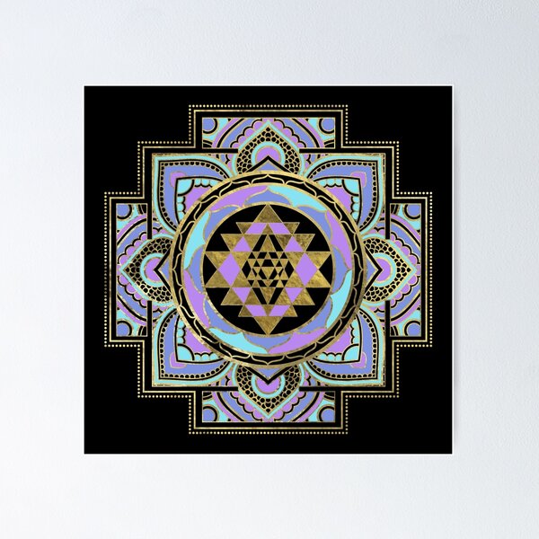 Item preview, Golden Sri Yantra  / Sri Chakra in pastel lotus designed and sold by k9printart.