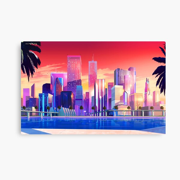 Synthwave Neon City: Vice City Canvas Print