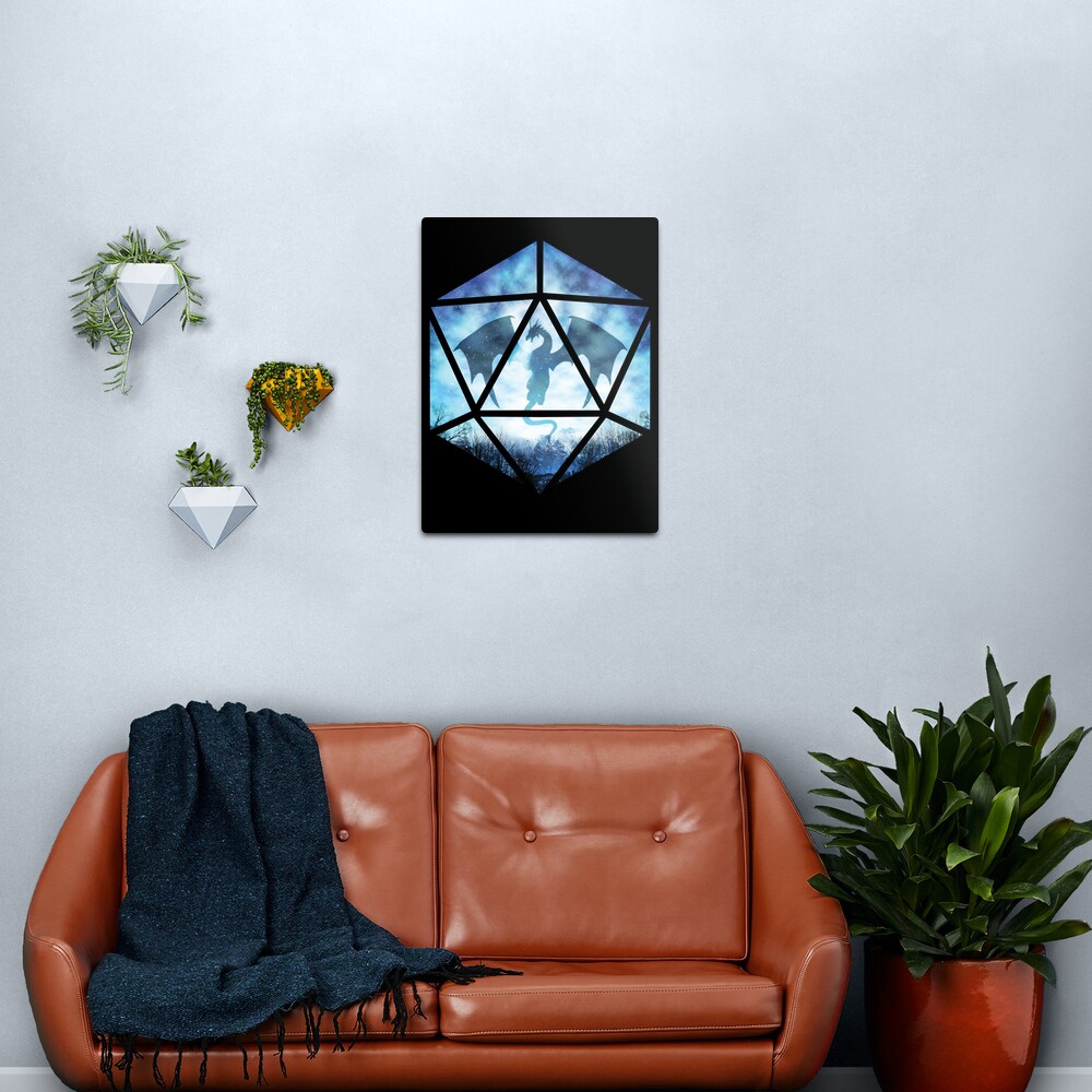 Blue Sky Ice Dragon D20 Metal Print