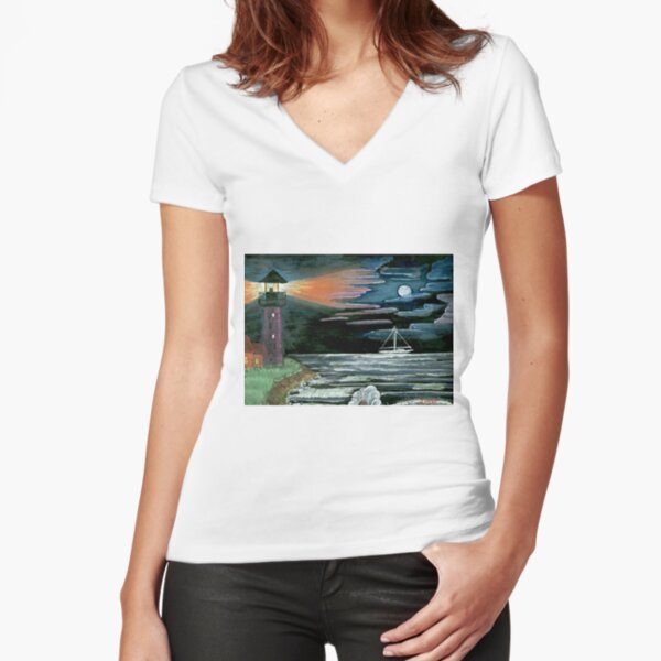 Night Sail Fitted V-Neck T-Shirt