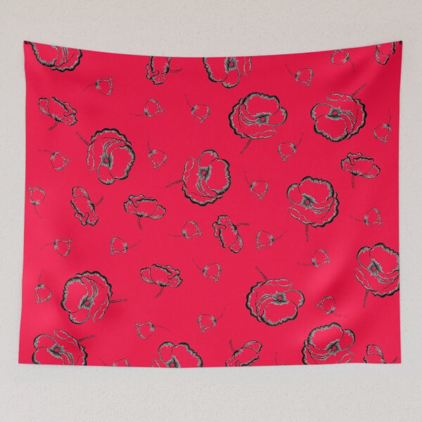 Item preview, hand drawn graphic poppies illustration on pink and red background designed and sold by Vgdesign4.