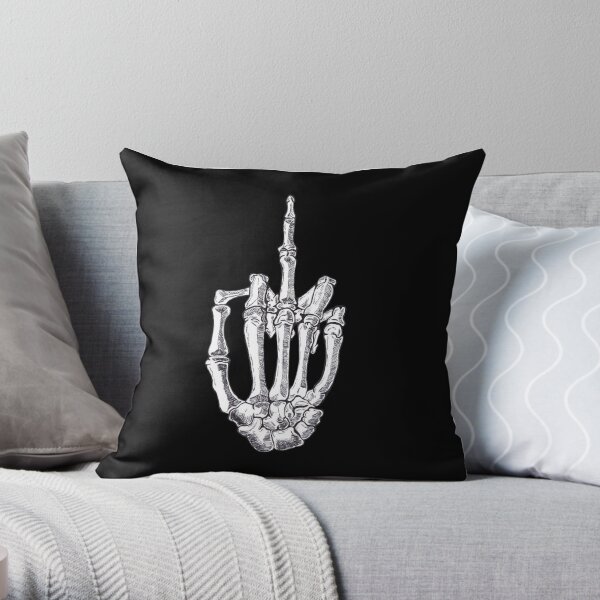 Skeletal Middle Finger Throw Pillow