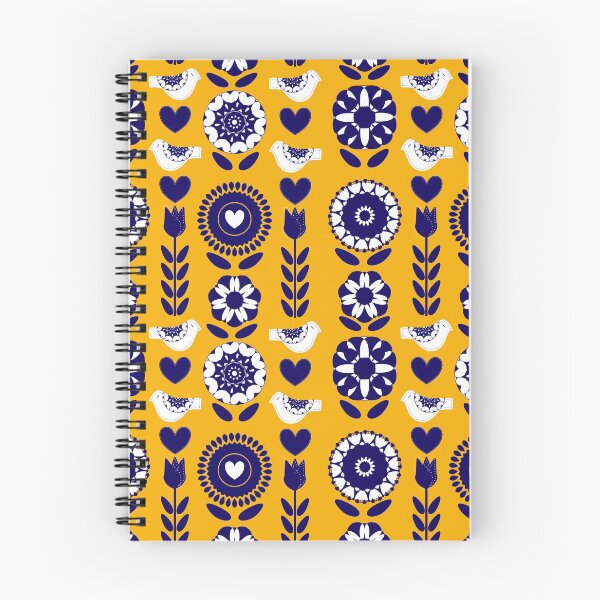 Item preview, Mustard Blue Floral Scandinavian Folk Pattern Design designed and sold by Artification.