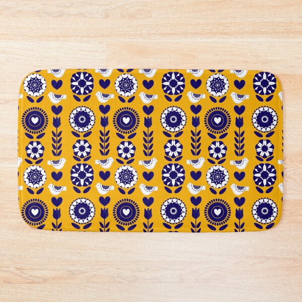 Item preview, Mustard Blue Floral Scandinavian Folk Pattern Design designed and sold by Artification.