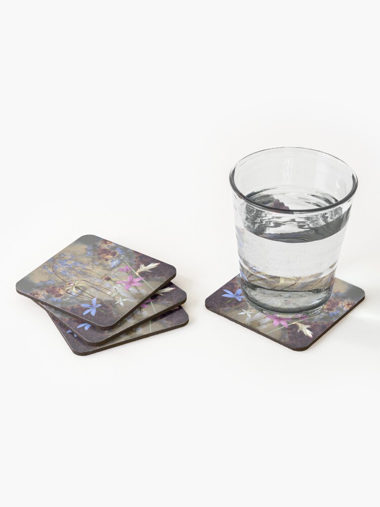 Alternate view of Silky Blue & Orchids with Blue Rusty Metal, native orchids of Western Australia. Coasters (Set of 4)