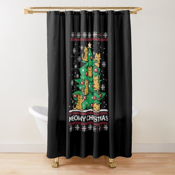 Disover Meowy christmas ugly sweater Shower Curtain