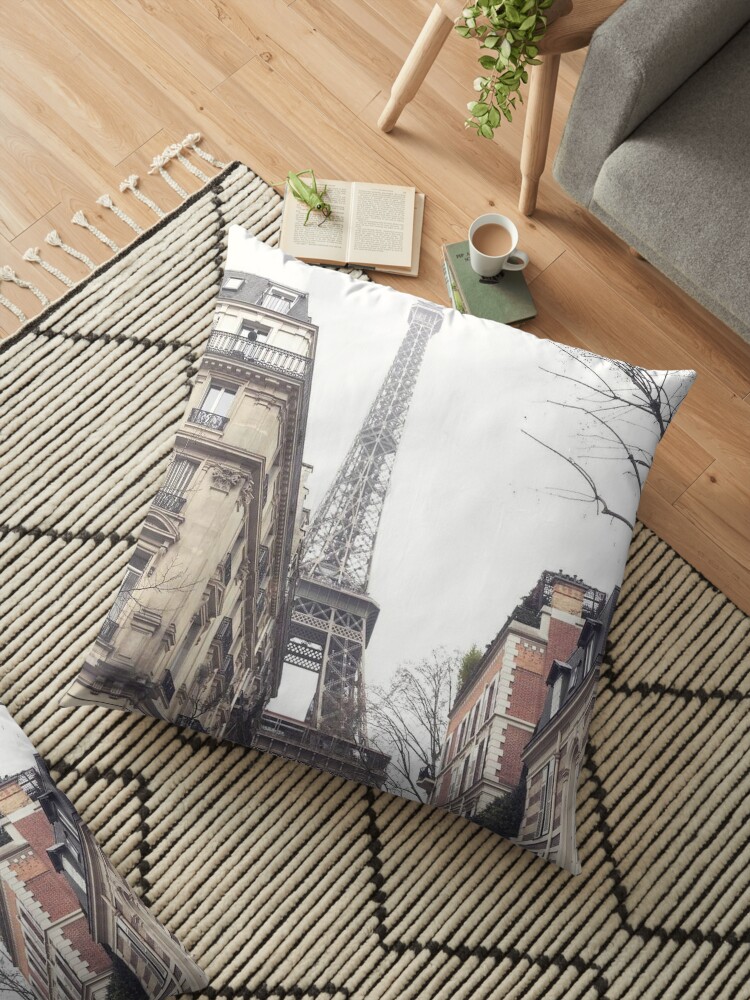 Paris Streets Eiffel Tower City Skyline Industrial Fine Art Photo Shabby Chic Floor Pillow By Spallutos