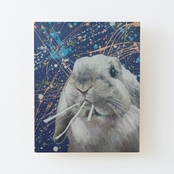 'Snoopy!' Cute bunny painting with abstract background Wood Mounted Print