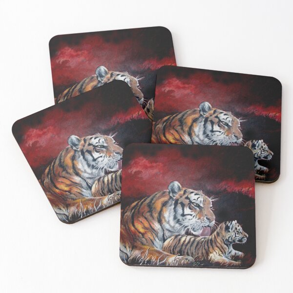 Item preview, Tiger mum and cub acrylic painting designed and sold by Studio Fluffle.