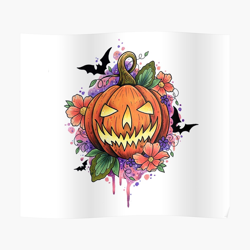 Halloween Jack O Lantern Pumpkin And Flowers Sticker For Sale By Lornalaine Redbubble