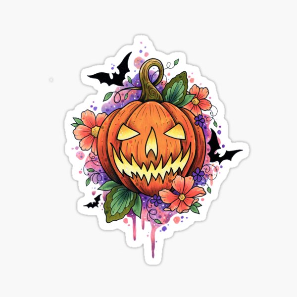 Halloween Jack O Lantern Pumpkin And Flowers Sticker For Sale By Lornalaine Redbubble