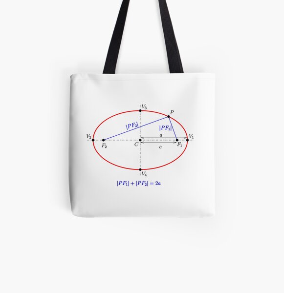 #Ellipse: #definition by #sum of distances to #foci All Over Print Tote Bag