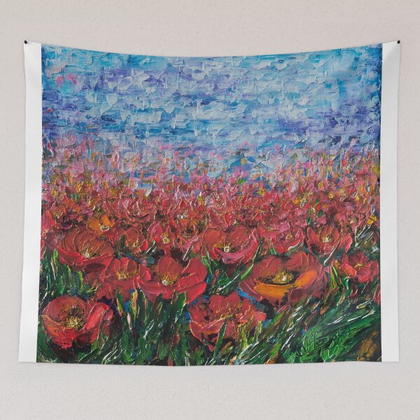 Item preview, Field of Scarlet: A Textured Landscape With a Palette Knife designed and sold by Rocky Mountain Artistry.
