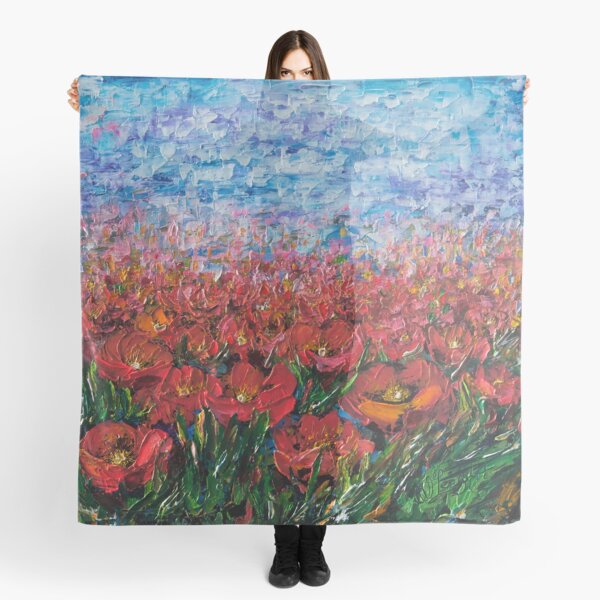 Red Poppy Field With a Palette Knife Scarf