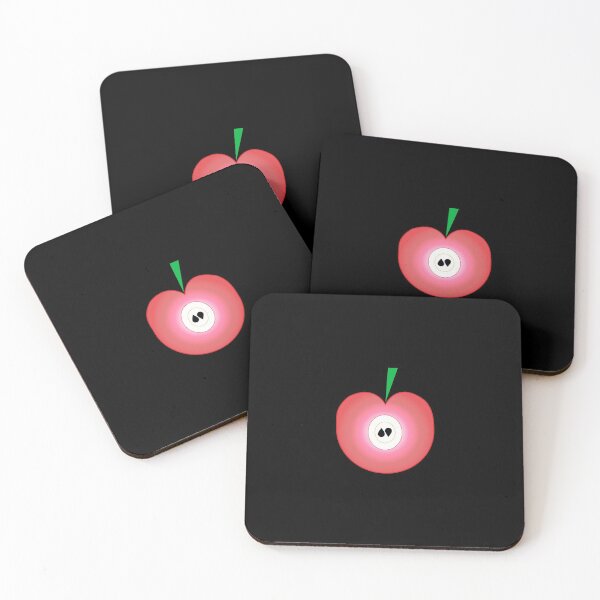 Item preview, flat pink apple with seeds and green leaf on black background.  designed and sold by Vgdesign4.
