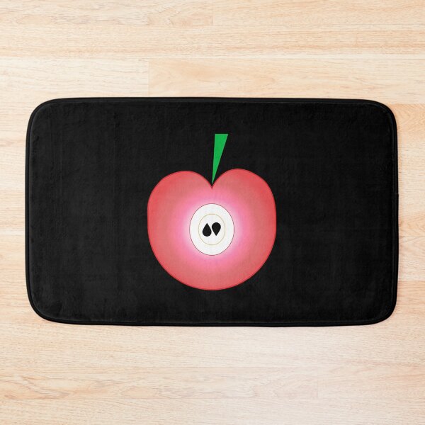 Item preview, flat pink apple with seeds and green leaf on black background.  designed and sold by Vgdesign4.