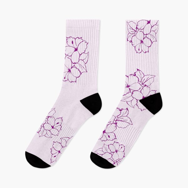 Item preview, pattern of purple hand drawn hibiscus flower on pink background. colorful botanic illustration  designed and sold by Vgdesign4.