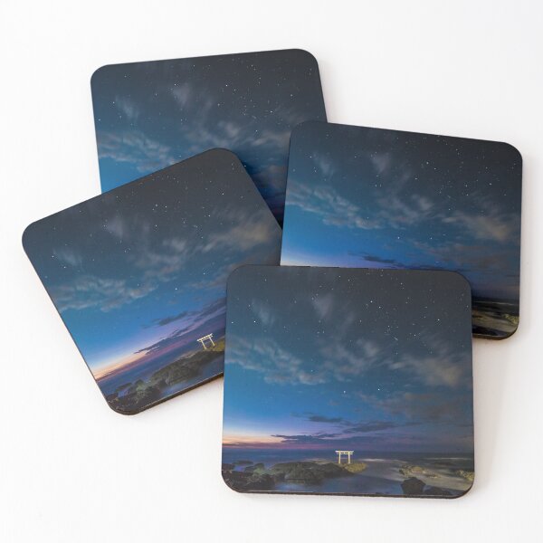 Sunrise Over the Japanese Shrine on the Ocean Coasters (Set of 4)