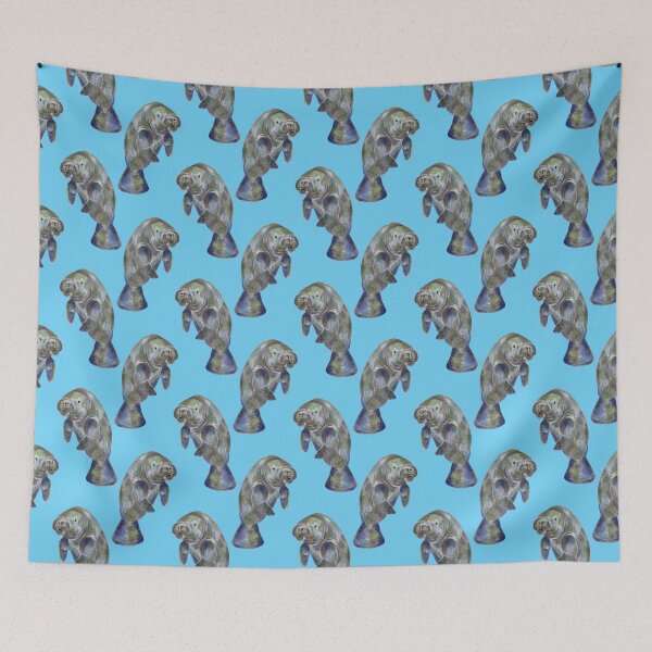 Item preview, Blue Watercolor Manatee Pattern designed and sold by TimorousEclectc.