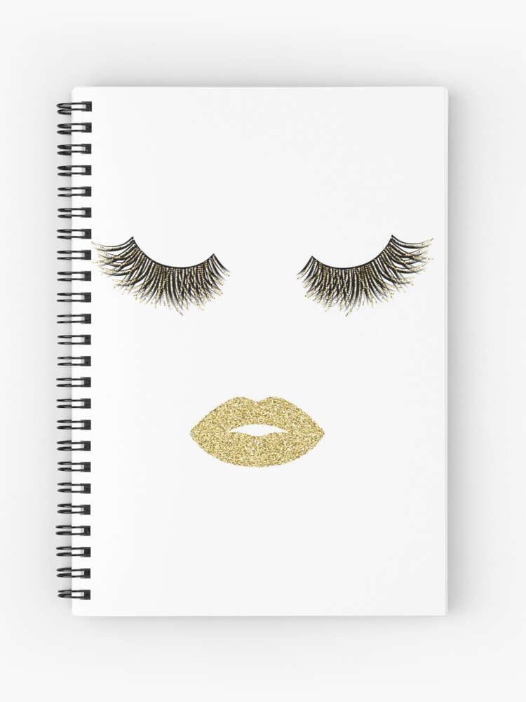 Cuaderno de espiral « Pestañas y labios con brillo dorado.» de sashica |  Redbubble