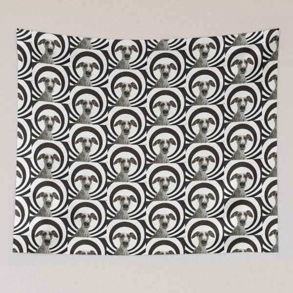 Item preview, Whippet Dog Art, Greyhound Art, Black and White Retro circles pattern designed and sold by Lolaandthestars.