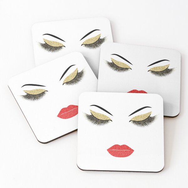 Item preview, Golden Lashes and red lips with glitter effect designed and sold by sashica.