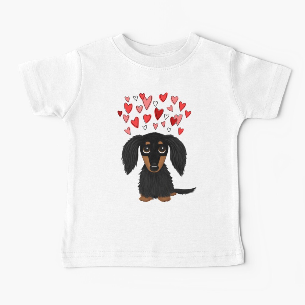 Black And Tan Longhaired Dachshund With Hearts Baby T Shirt By