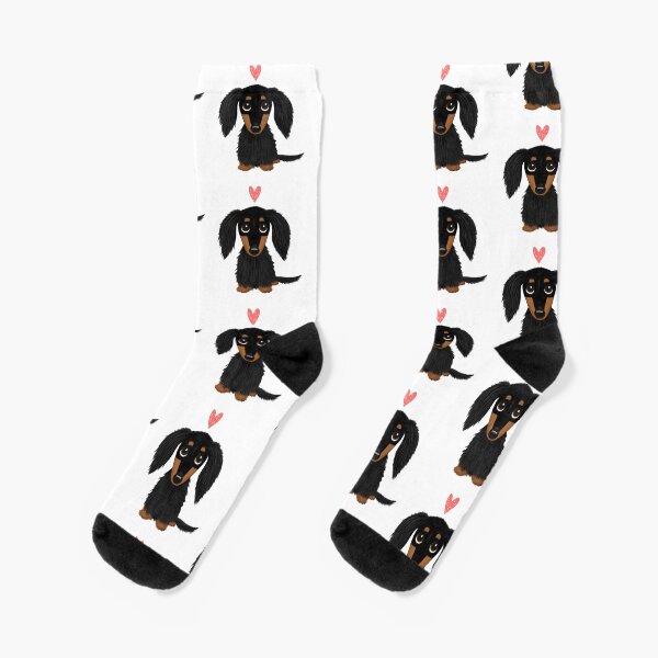 Item preview, Black and Tan Longhaired Dachshund Cartoon Dog with Heart designed and sold by Jenn Inashvili.